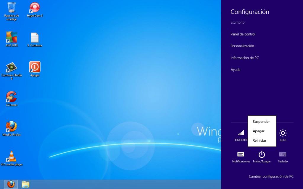 apagar Windows 8 desde la barra lateral