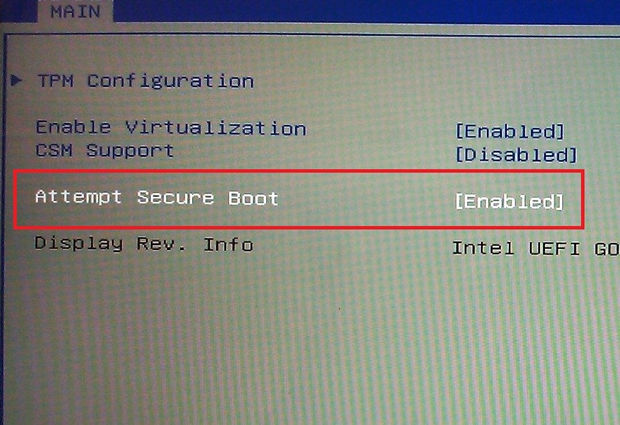 Desactivar secure boot UEFI