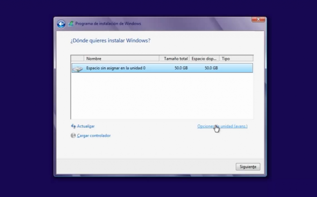 Particiones al instalar Windows 8