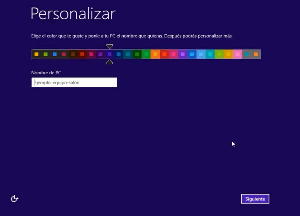 Menú de personalización de Windows 8