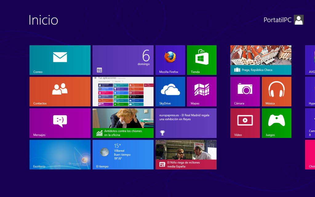 Pantalla de inicio Metro de Windows 8