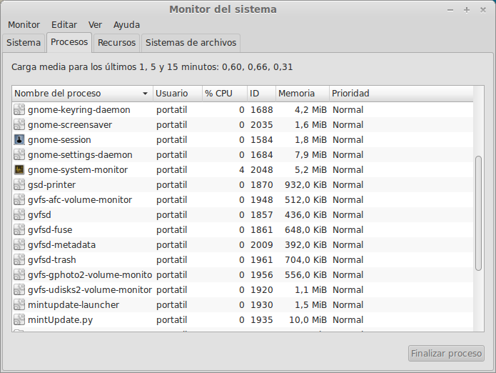 monitor del sistema de ubuntu 12.10 para eliminar procesos