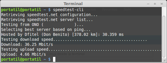 Test velocidad terminal Linux