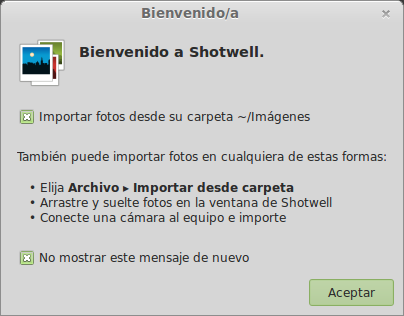 Ventana de Shotwell de la versión que acompañaba a la entrada original
