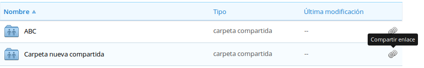 Carpetas de Dropbox con una opción de compartir enlace