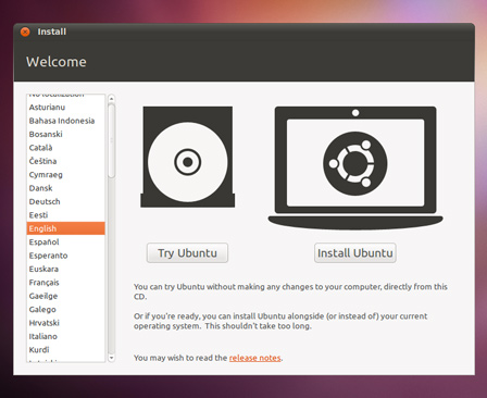 Pantalla principal de instalación de Ubuntu
