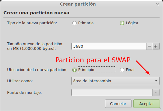Partición para el SWAP en Linux width= height=