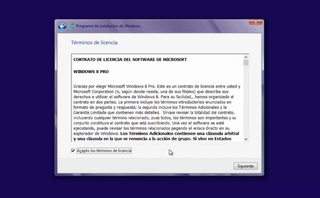 Términos de licencia Windows 8