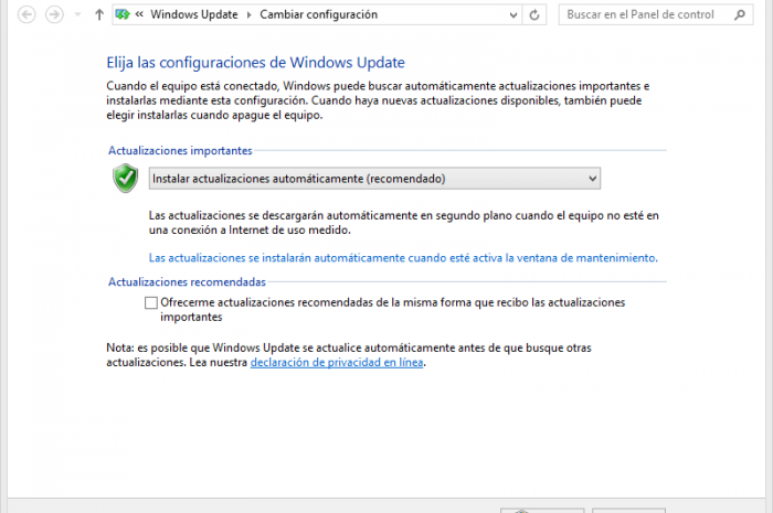 Cambiar configuración de las actualizaciones de Windows 8