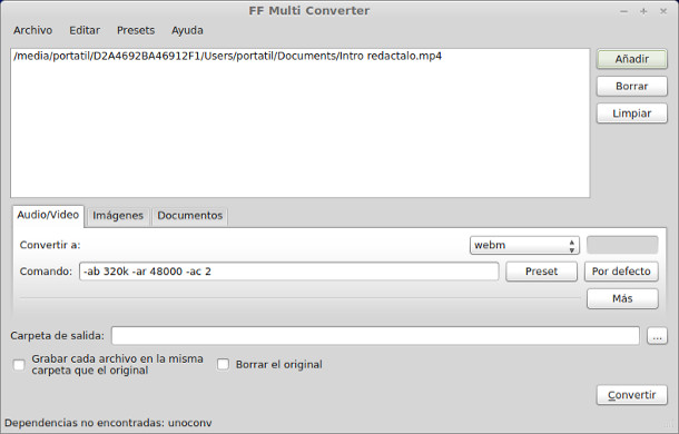Conversor de vídeo, imágenes y documentos con FF Multi Converter en Linux