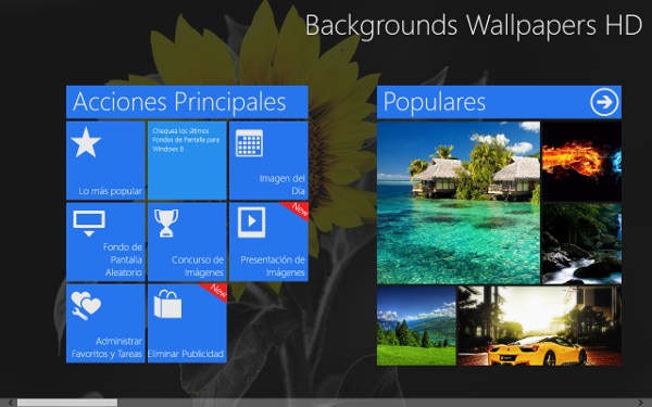 Aplicación para descargar fondos de pantalla en Windows 8