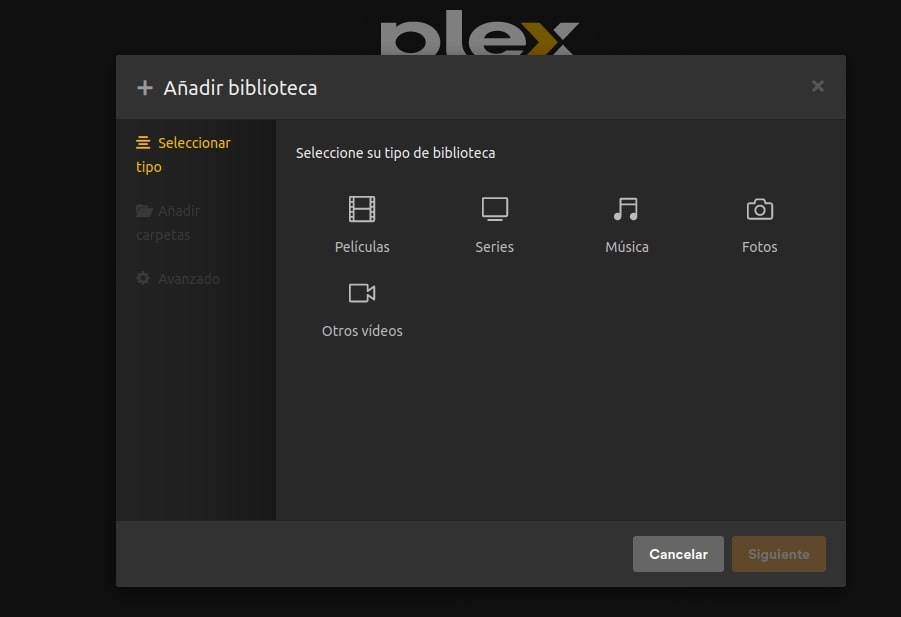Añadir biblioteca de medios en Plex Linux