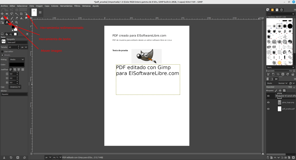 Editar PDF con Gimp