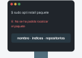 Terminal con el error No se ha podido localizar el paquete