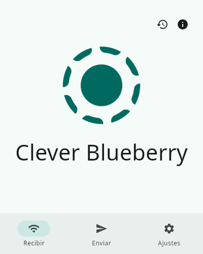 Pantalla Recibir de LocalSend en español, con el nombre del dispositivo