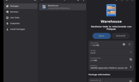 Captura real de Warehouse 2.2.0 con la lista de aplicaciones Flatpak instaladas